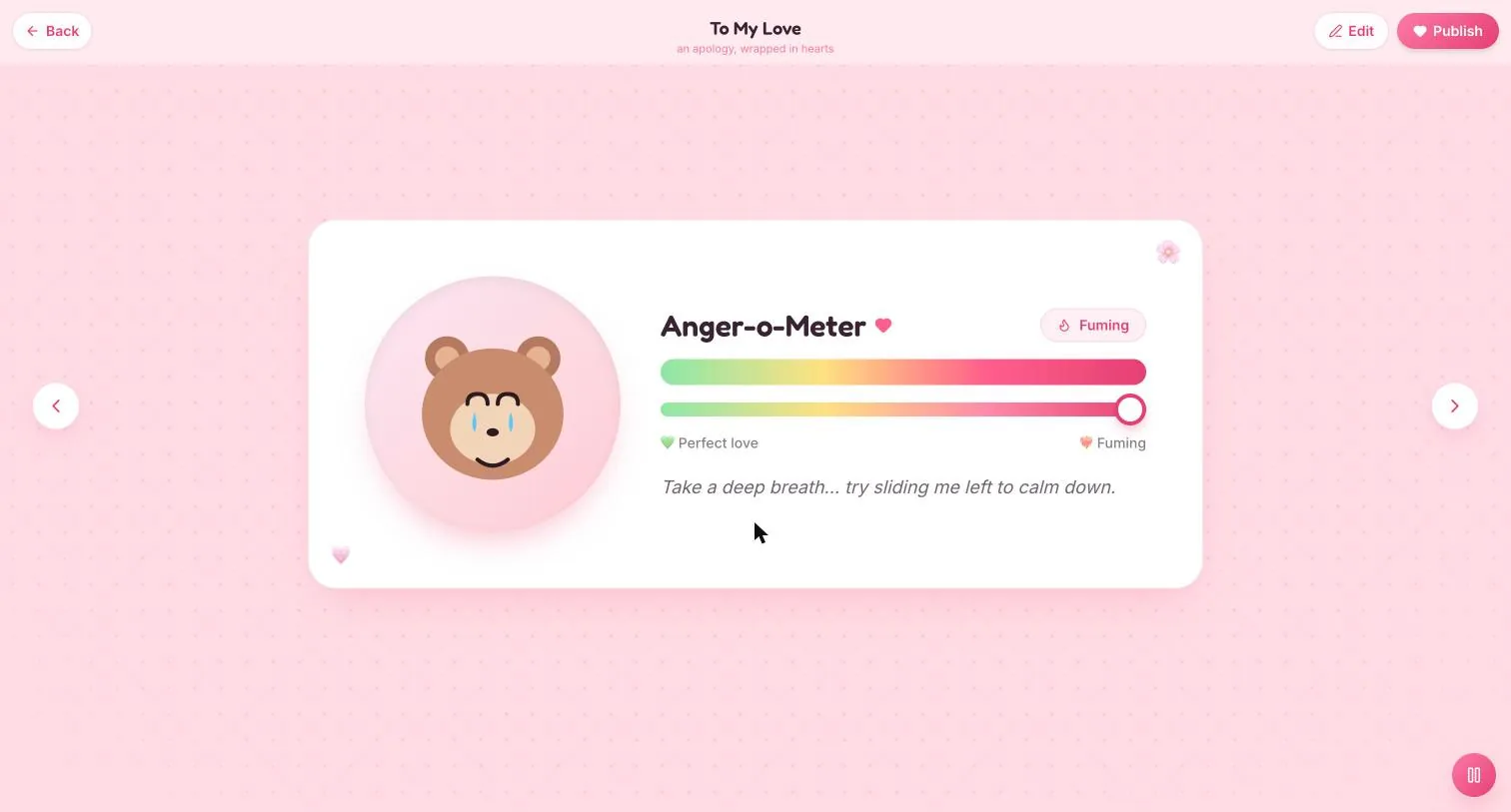 The Anger-o-Meter slider at Fuming, with the crying bear