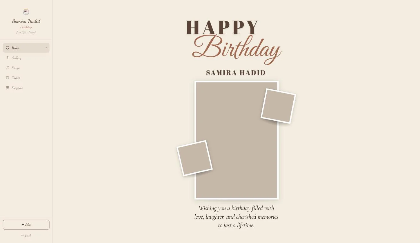 The Birthday board: five rooms in the rail, taped photos, pressed flowers