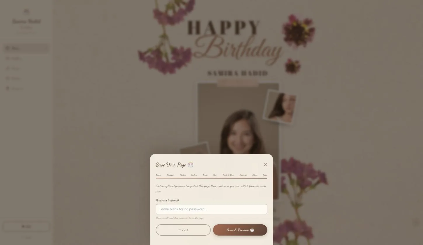 Save Your Page: the optional password field