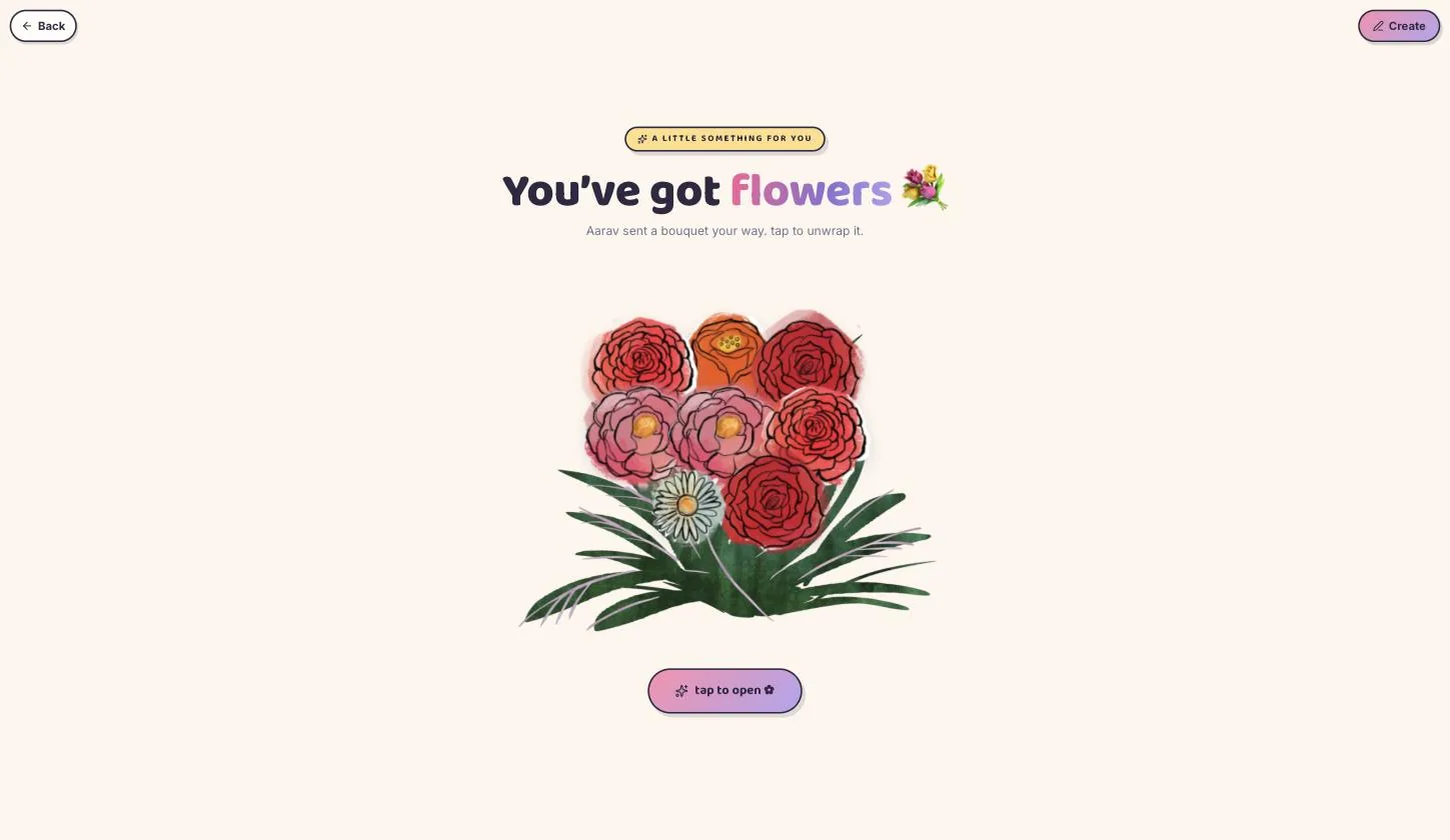 The finished bouquet with its tap-to-open button