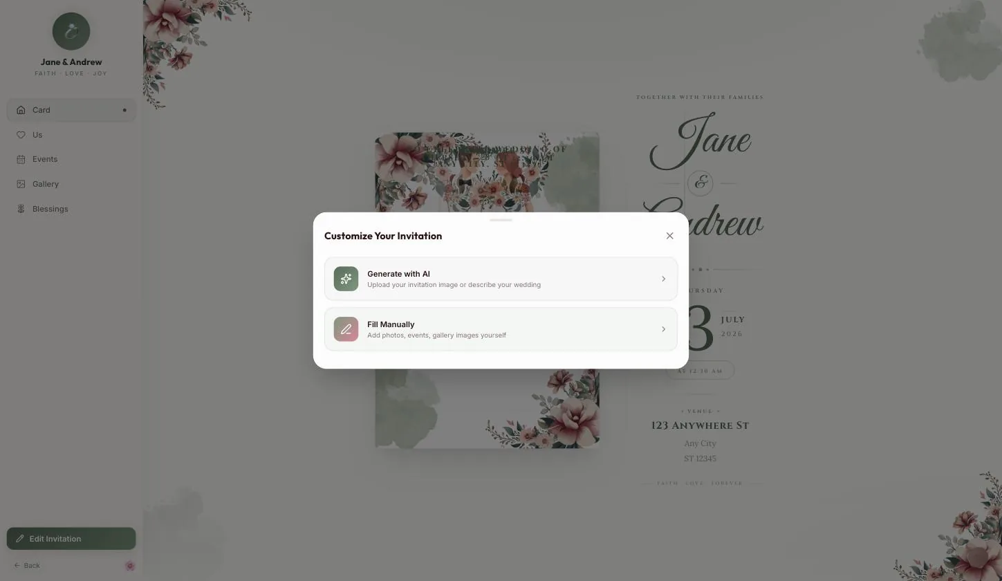 Customize Your Invitation: Generate with AI, or Fill Manually