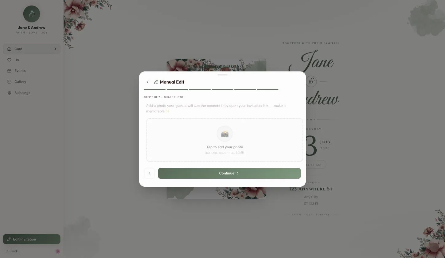 The share photo step and its upload area