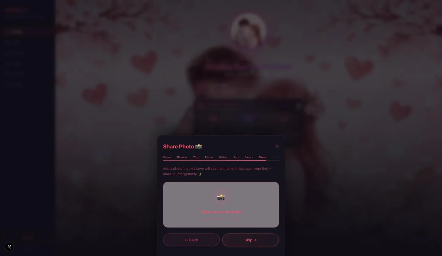 The Share Photo page, with its Skip button