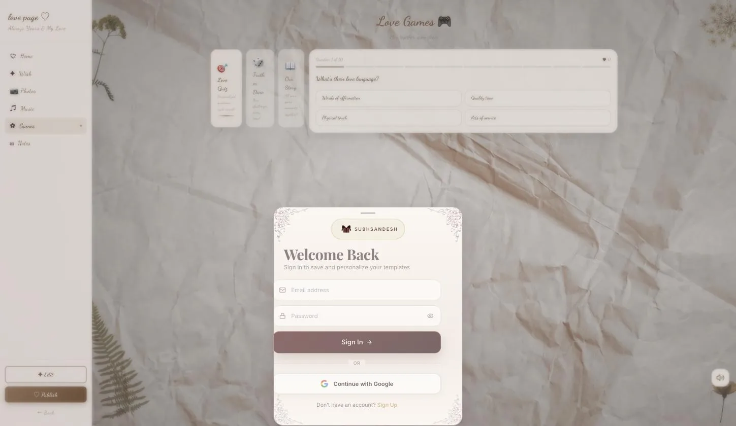 Pressing Publish while signed out brings up the sign-in sheet