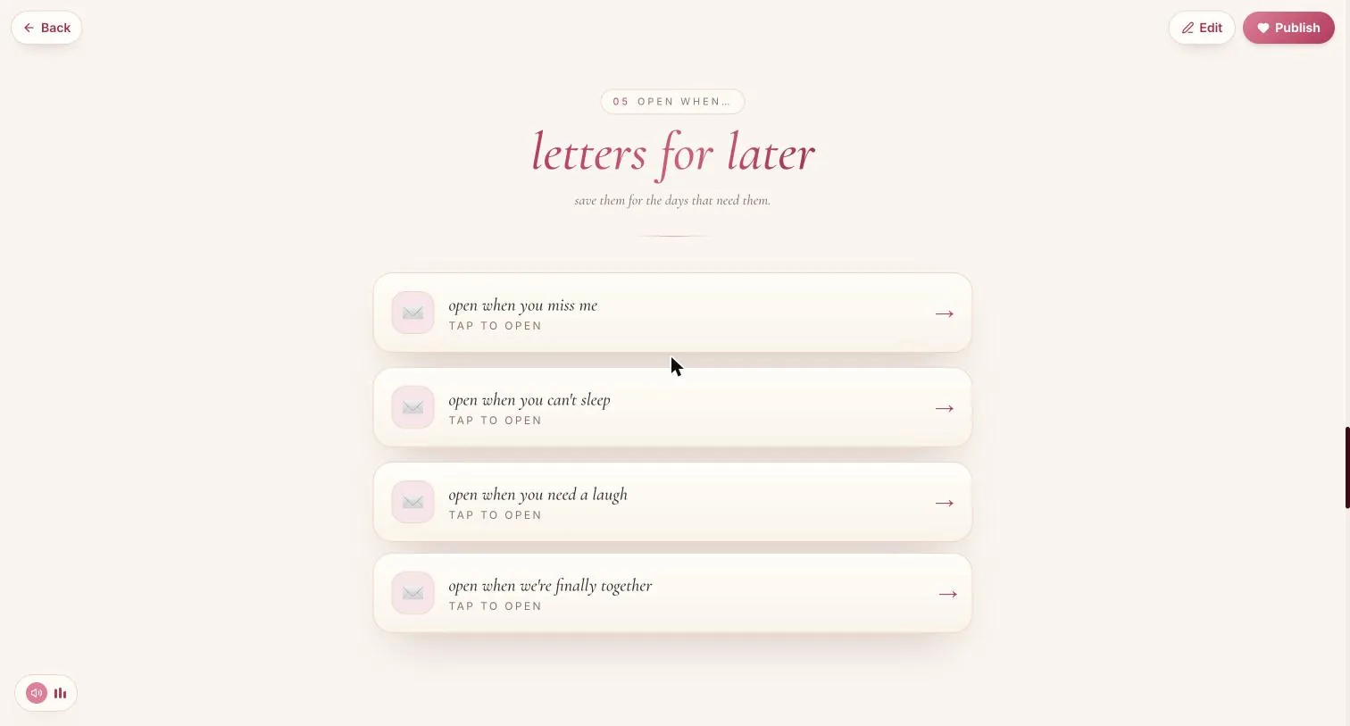 The Open when… envelopes, one per note
