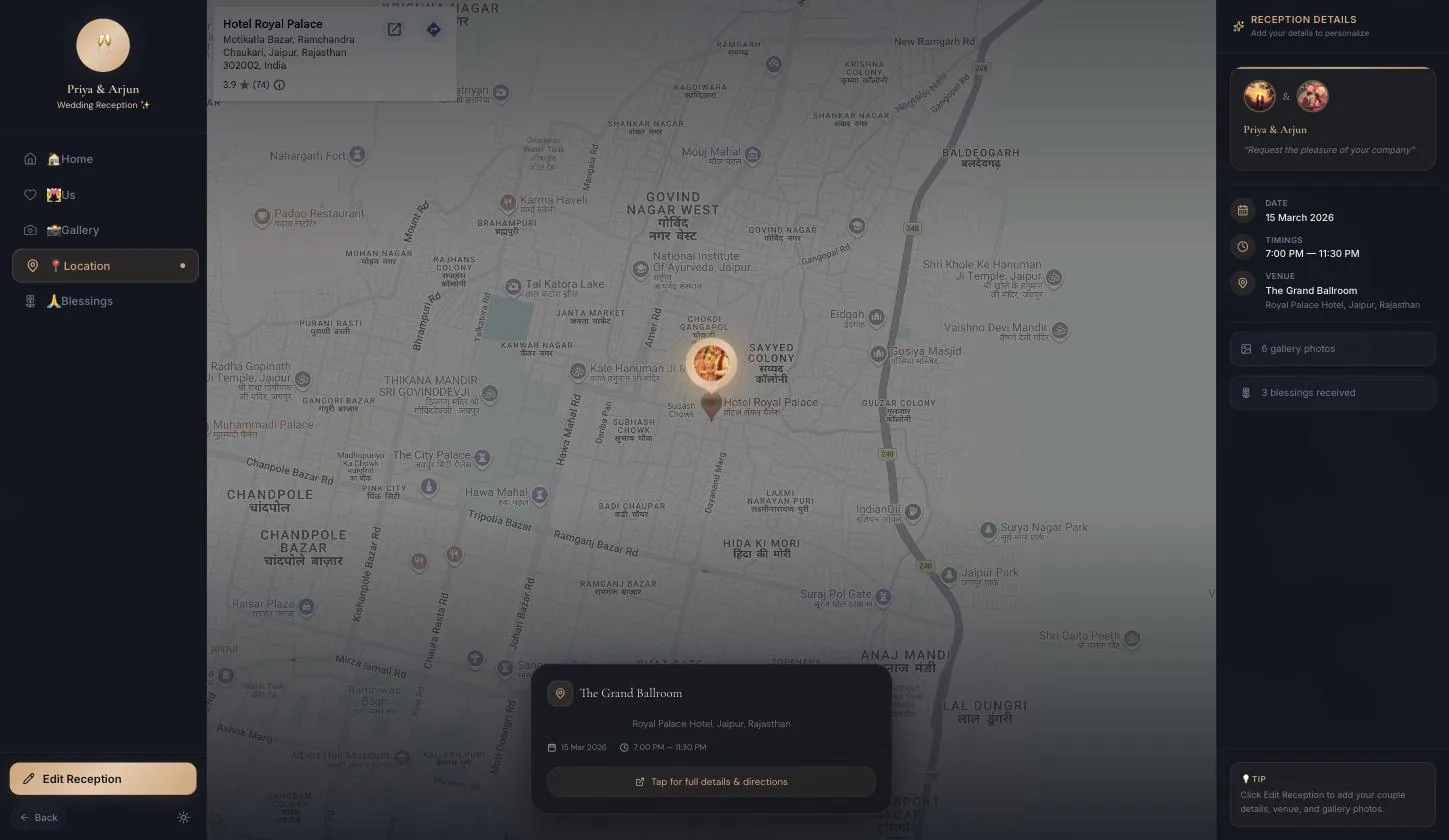 The Location section — an interactive map with the venue pinned